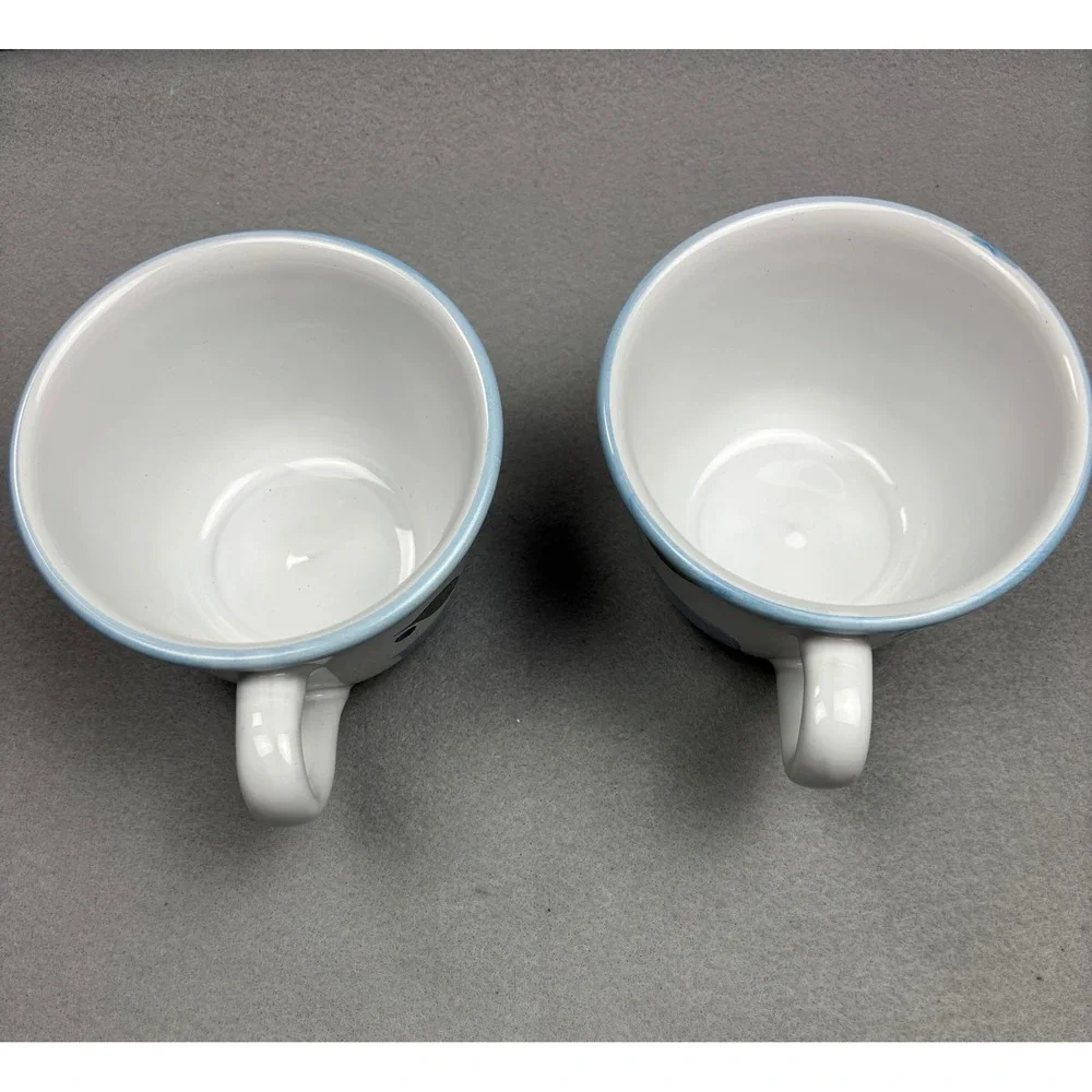 Williams Sonoma Italy Blue Olive Branch Teacups & Saucers Set of 2 Vintage